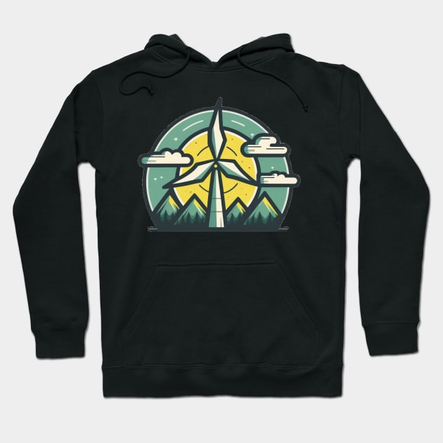 Get Your Eco-Chic On with the Wind Turbine Cartoon Design Hoodie by Greenbubble